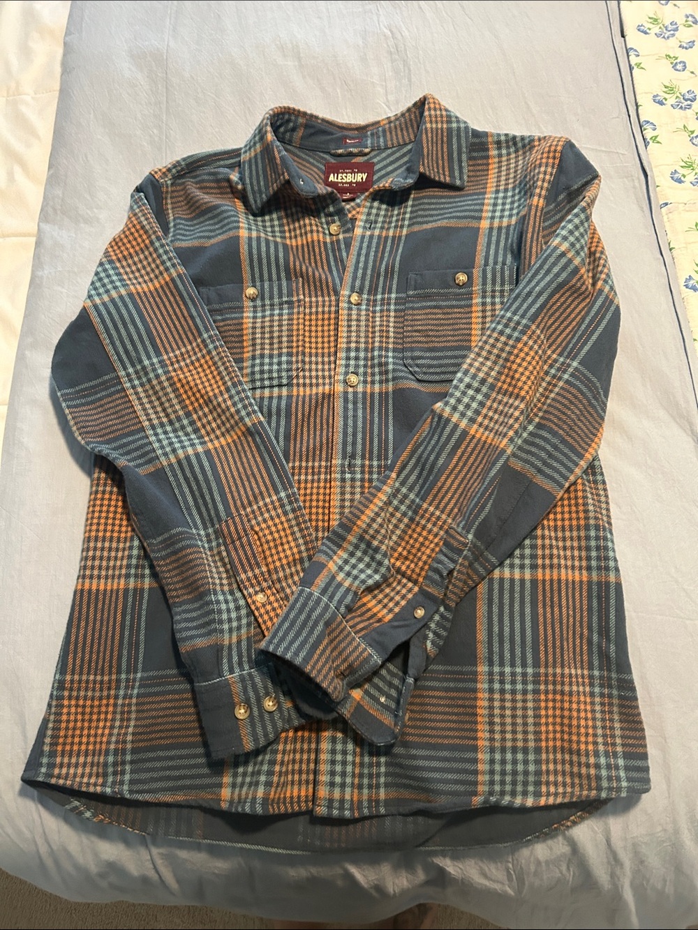 Alesbury Men's Blue and Brown Plaid Button-Down Shirt